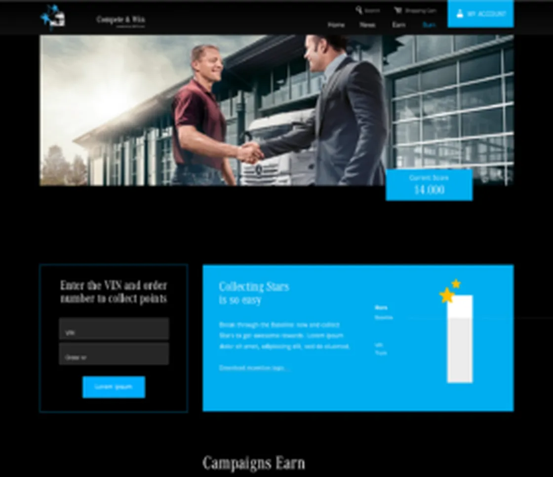 Frontend des Earn-Bereichs im Daimler-Design