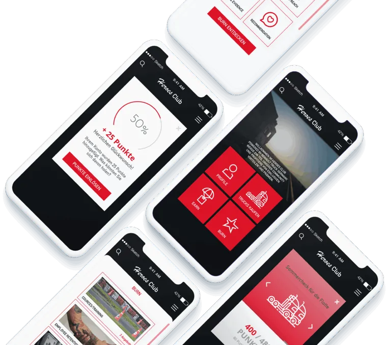 Mehrere Mockups der Renault Trucks Fan-App in einer Übersicht