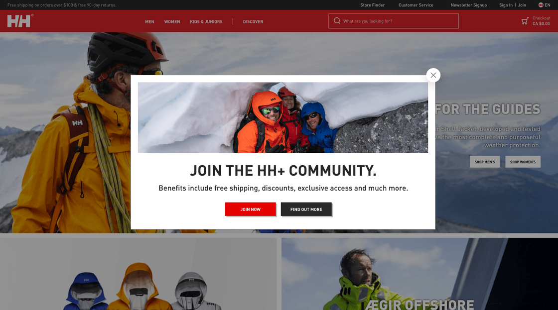 HH+ Winterangebot: Popup zur Anmeldung mit Schnee-Motiv