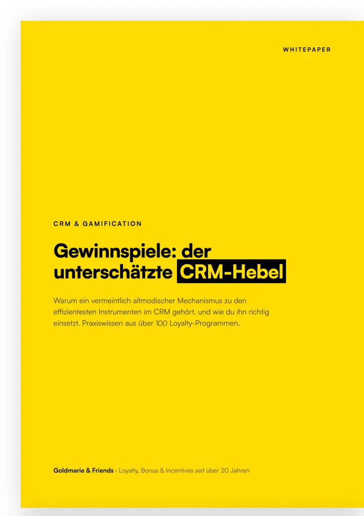 Cover: Gewinnspiele: der unterschätzte CRM-Hebel. Ein Whitepaper von Goldmarie & Friends