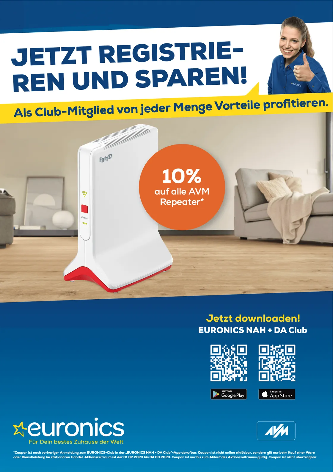 10 % auf AVM Repeater: EURONICS NAH+DA Club registrieren und sparen