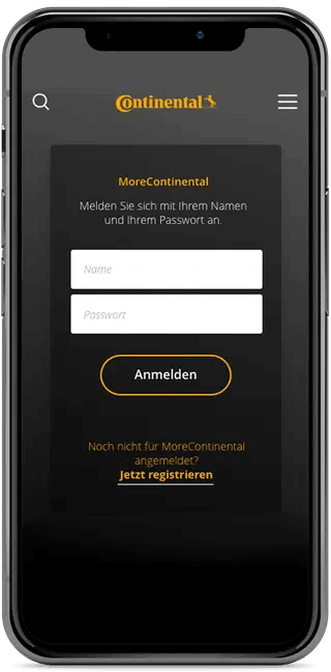 MoreContinental Login im Prototyp