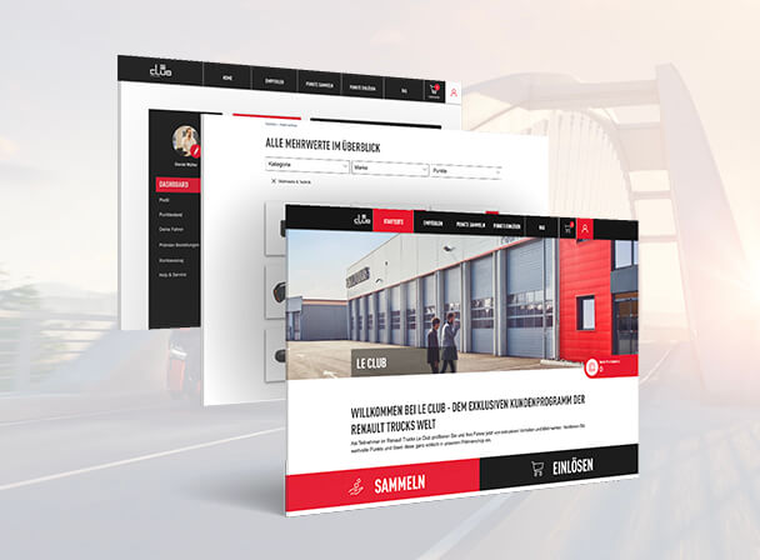 Renault Trucks Website-Mockup für Unternehmer: modernes, responsives Design mit rotem Akzent und Call-to-Action