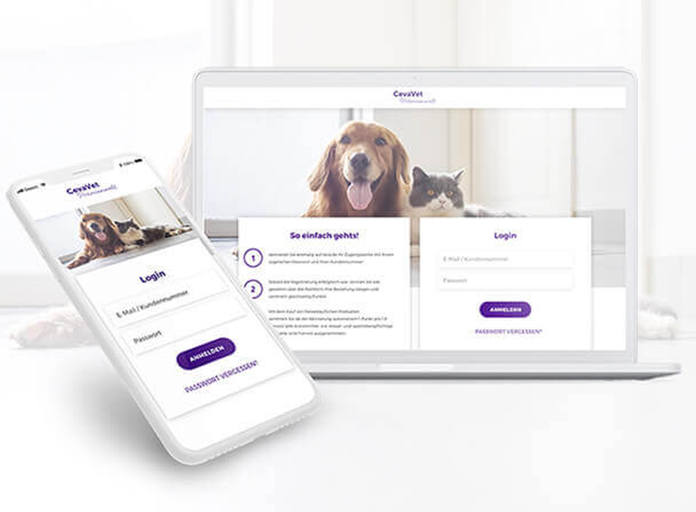 Responsive Haustier-Website mit Hund und Katze auf Laptop und Smartphone