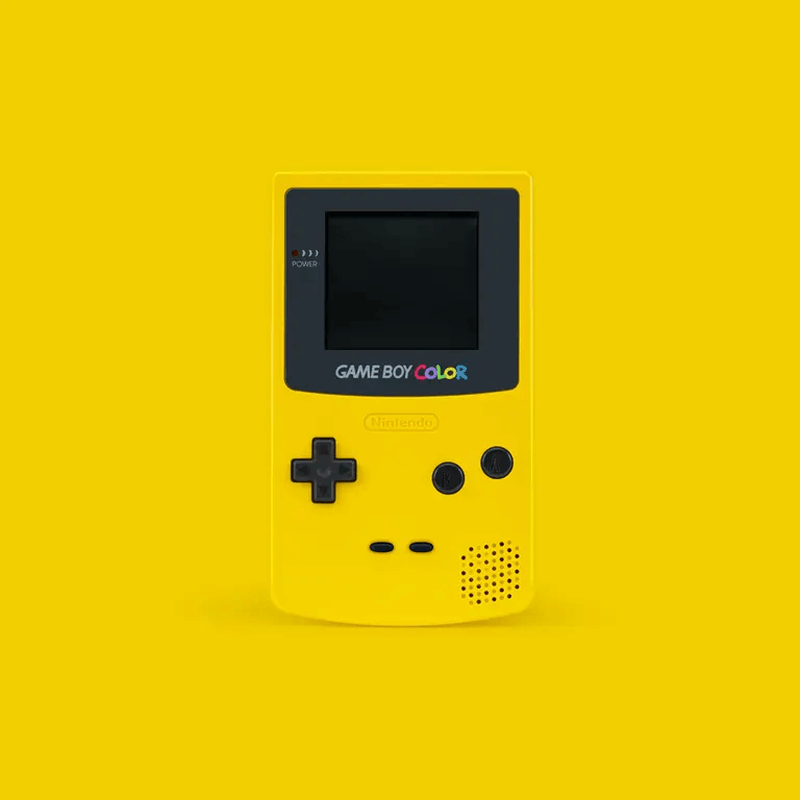 Gelber Game Boy Color mittig auf gelbem Hintergrund