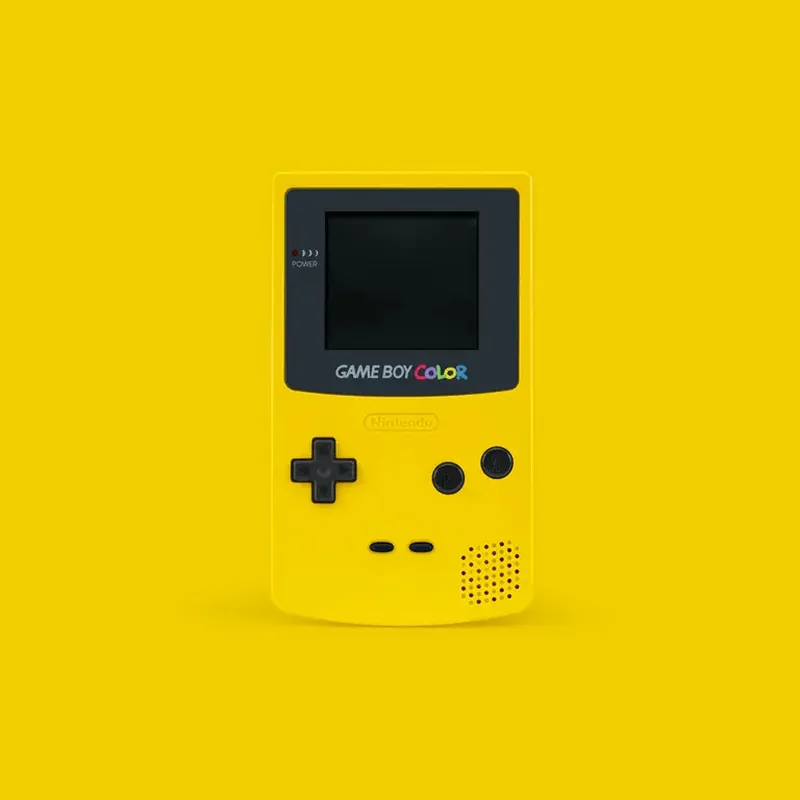 Gelber Game Boy Color mittig auf gelbem Hintergrund
