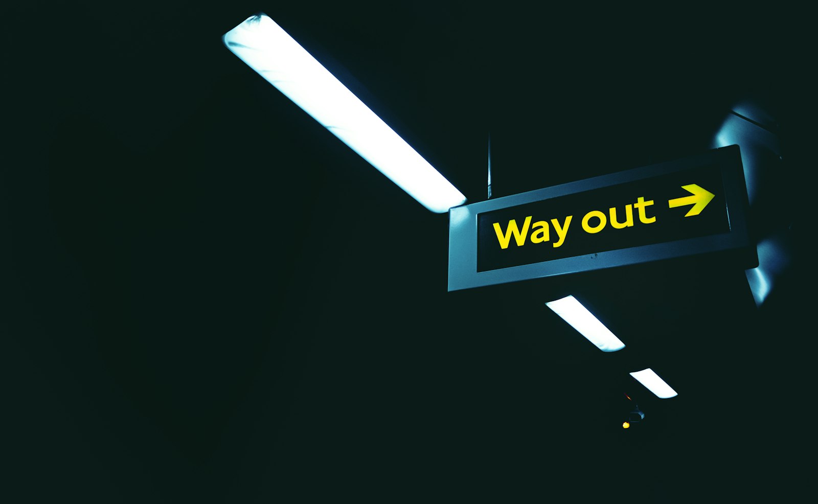 Beleuchtetes Schild mit der Aufschrift „Way out“