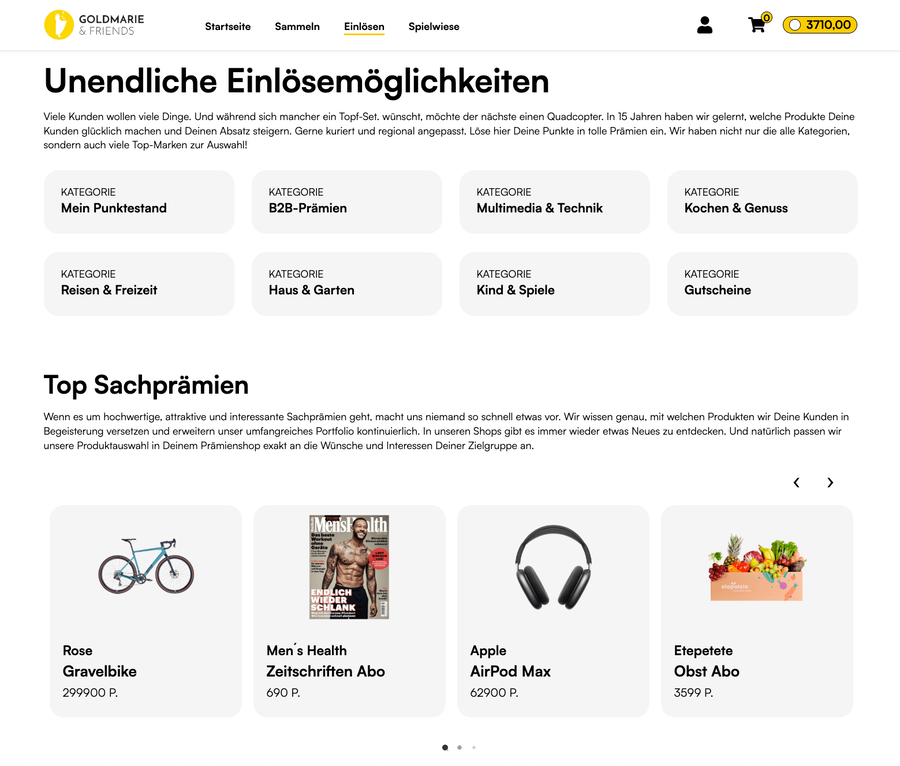 Prämienkatalog einer Loyalty-Plattform