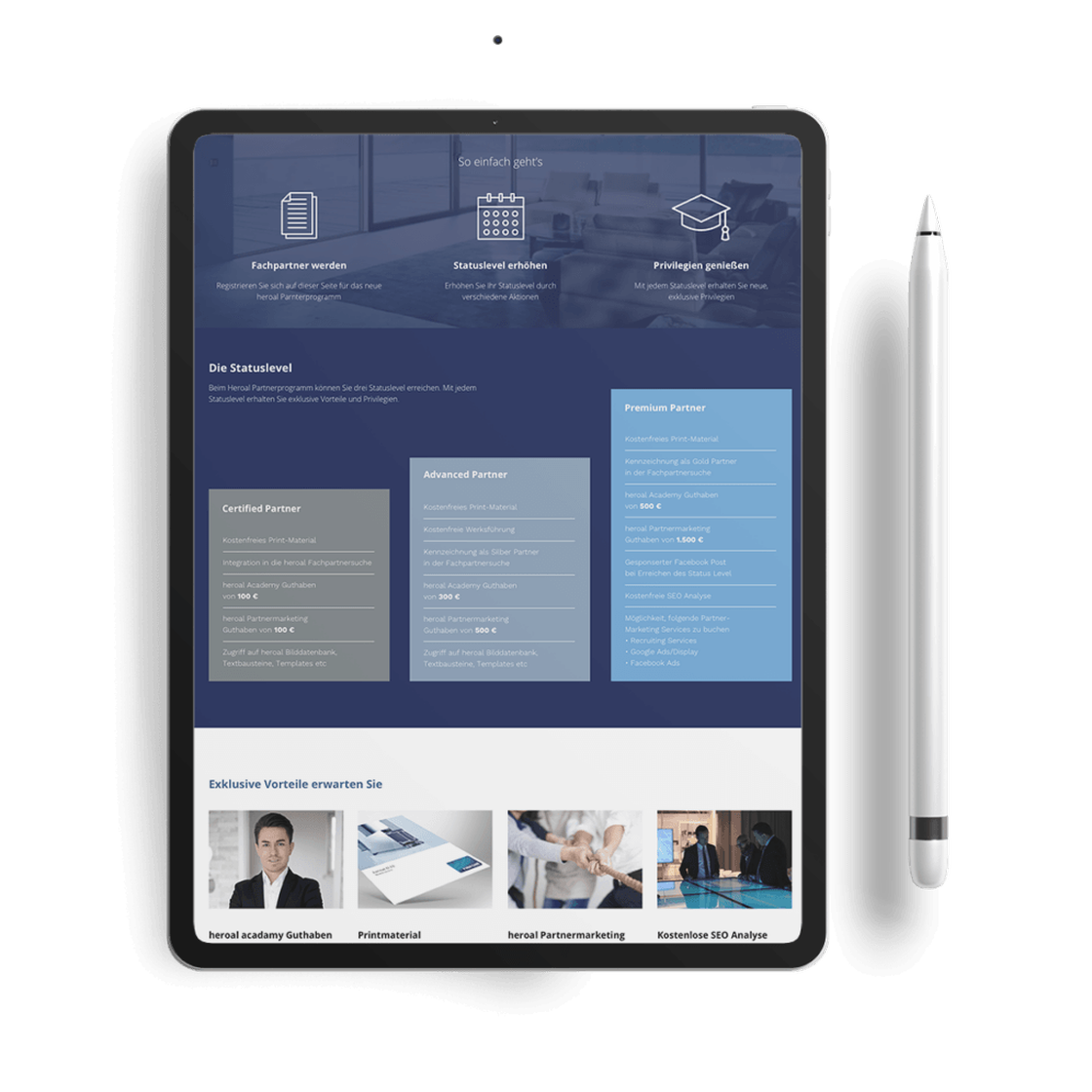 Tablet mit Stift und Business-Interface des Partnerprogramms