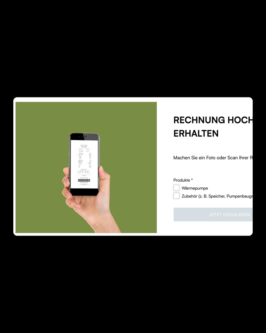 Rechnungsupload in Heatback: Foto oder Scan der Händlerrechnung hochladen