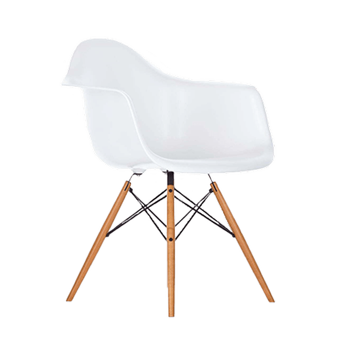 Weißer Designer-Schalenstuhl mit Holzbeinen