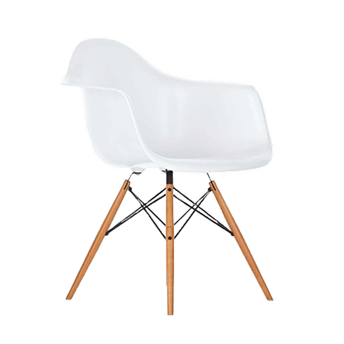 Weißer Designer-Schalenstuhl mit Holzbeinen