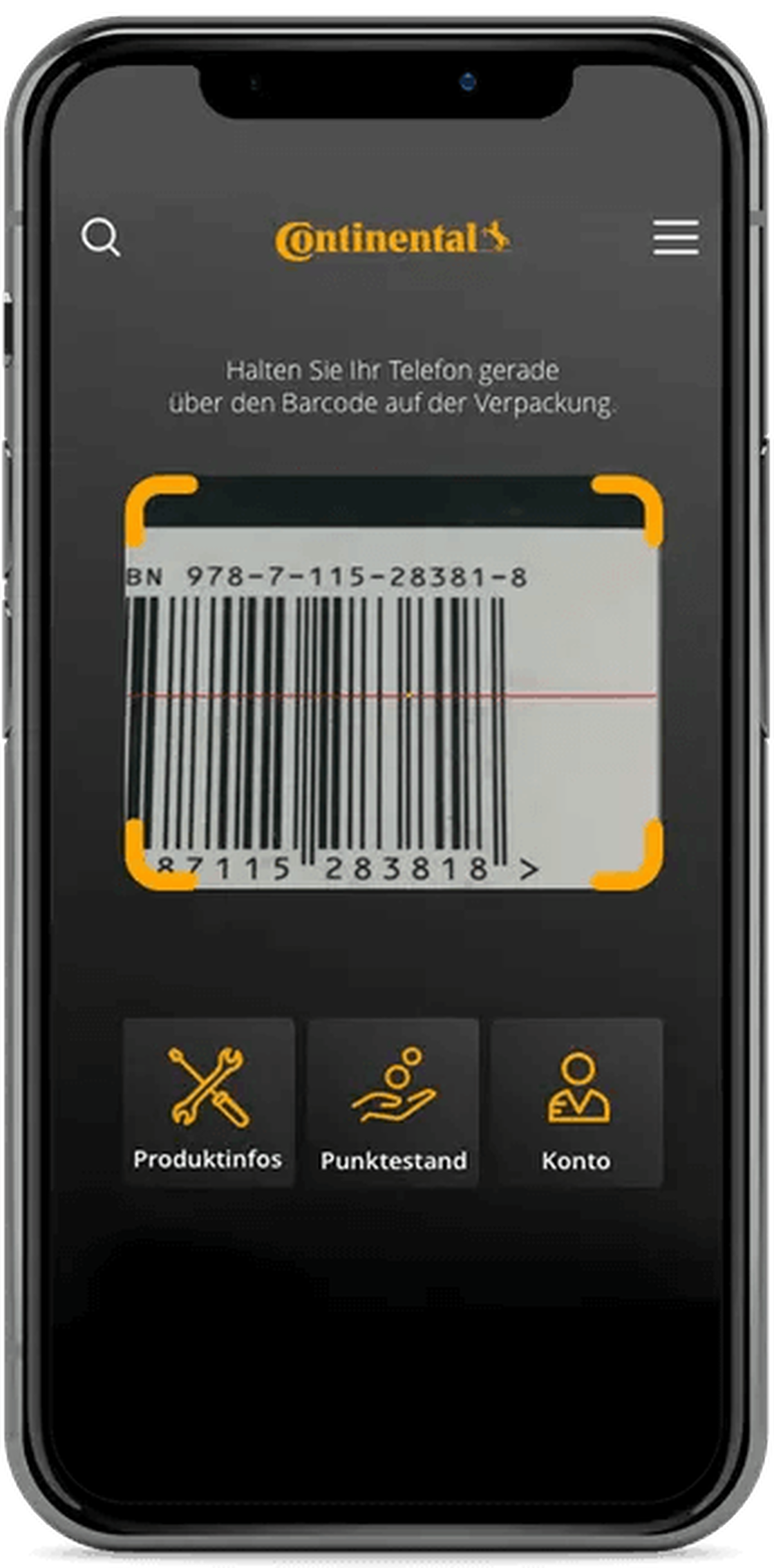 Barcode-Scanner im Prototyp der Continental App