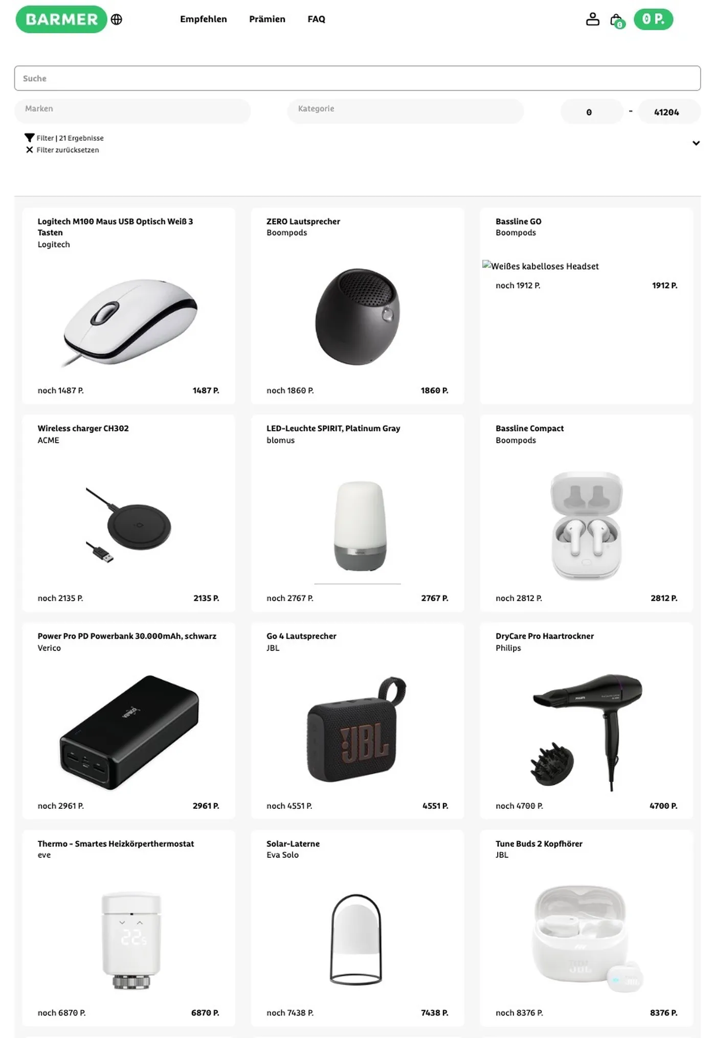 Prämienshop mit Technik-Prämien