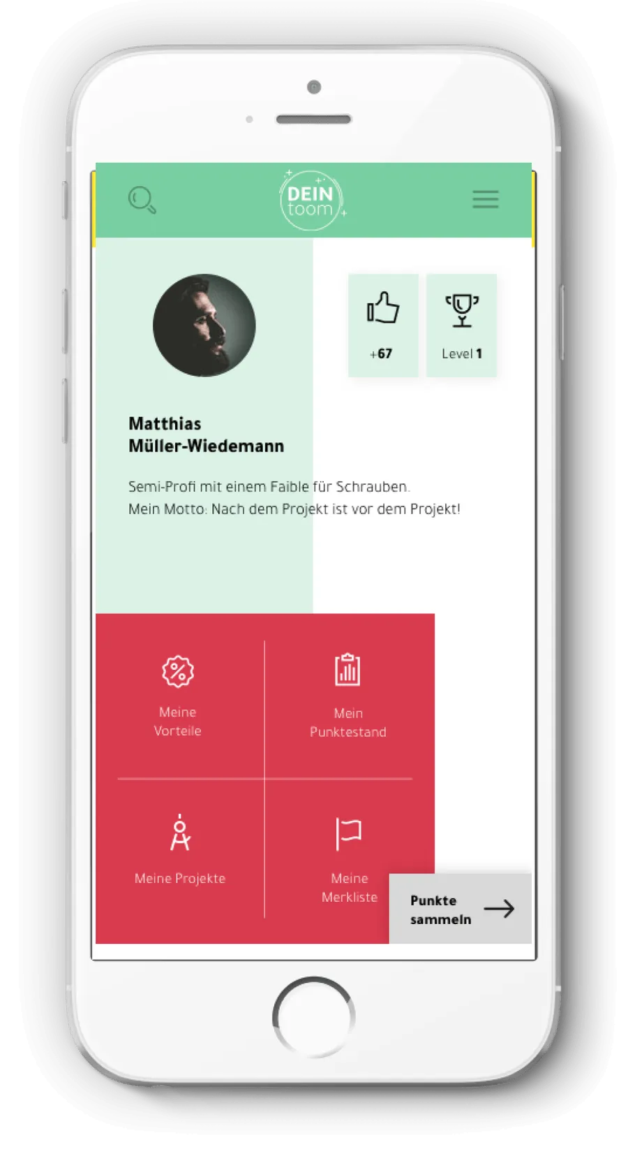 Personalisierte Startseite des toom-Programms