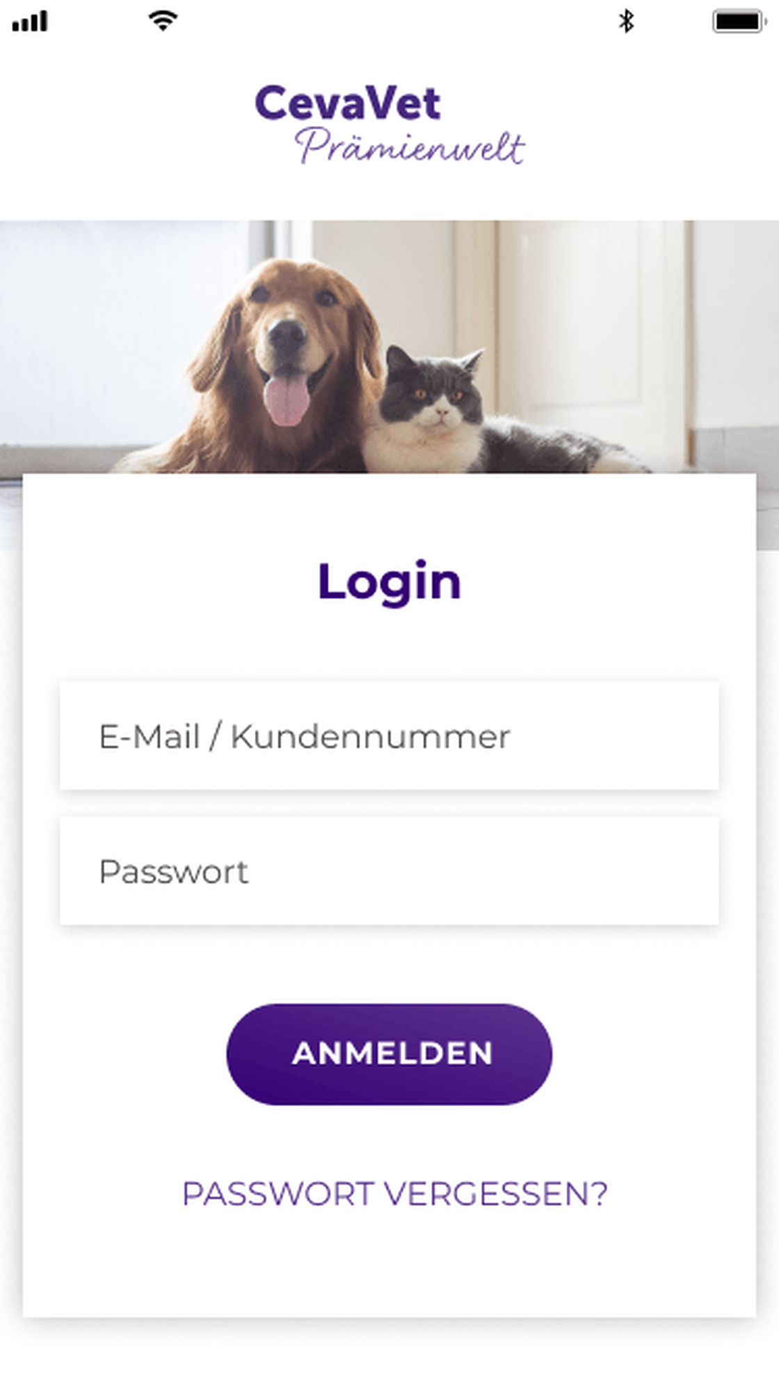 CevaVet-Login auf dem Smartphone