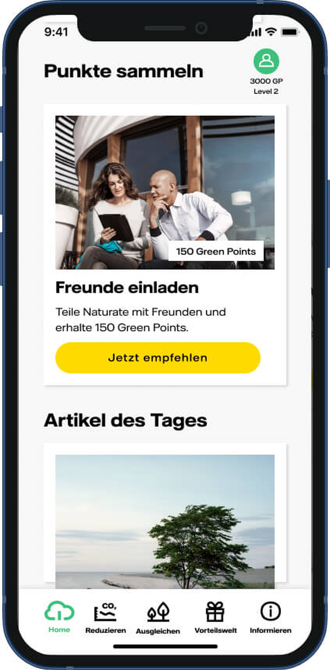 Freunde einladen und Green Points sammeln