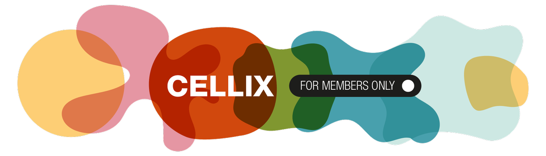 CELLIX Mitglieder-Banner: farbenfrohes biomorphes Logo mit „Nur für Mitglieder“-Badge