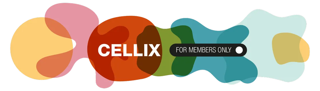 CELLIX Mitglieder-Banner: farbenfrohes biomorphes Logo mit „Nur für Mitglieder“-Badge