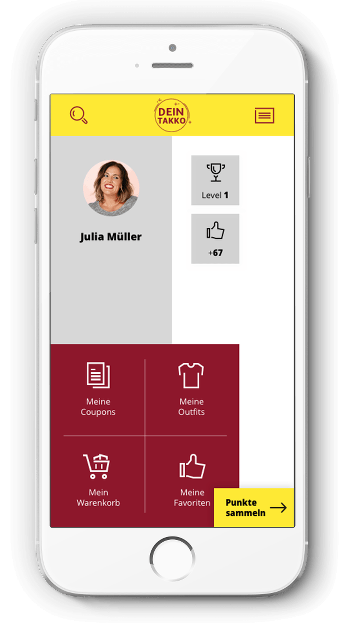 Konto-Dashboard mit Profil, Coupons, Punkten und Favoriten