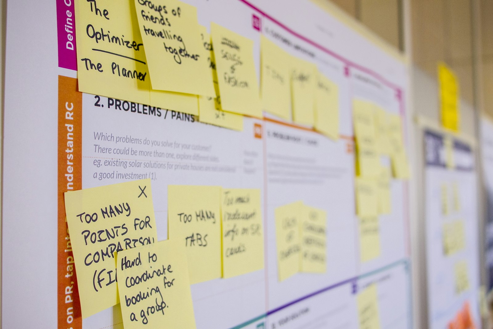 Haftnotizen auf einem Planungsboard im Workshop