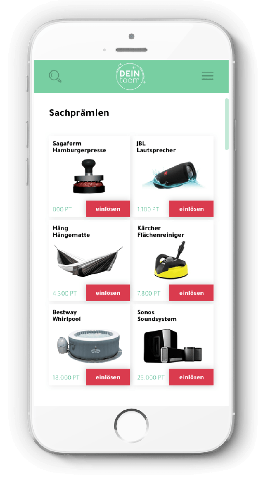 Segmentierter Prämienshop des toom-Programms