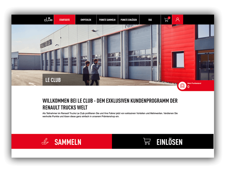 Startseite des Renault Trucks Le Club Kundenprogramms