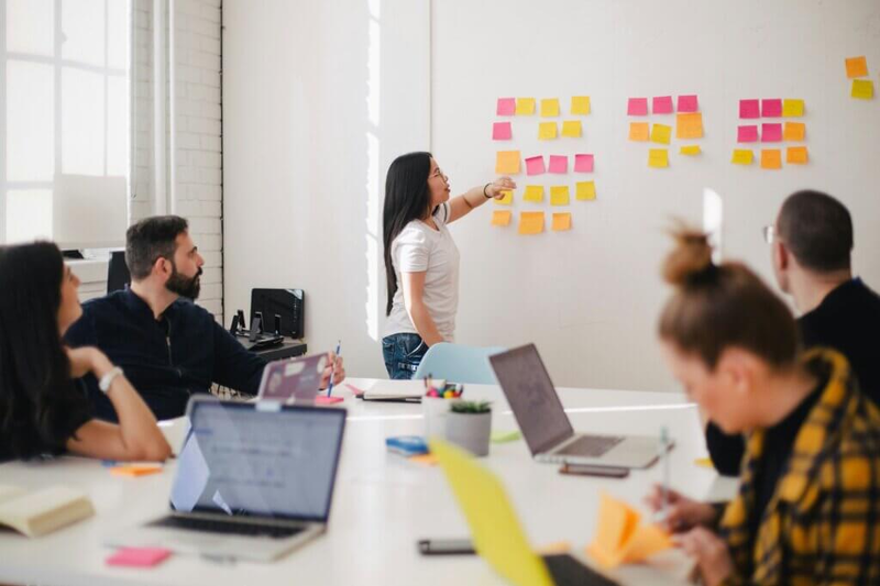 Kundenbindungskonzept: Team-Workshop mit bunten Haftnotizen