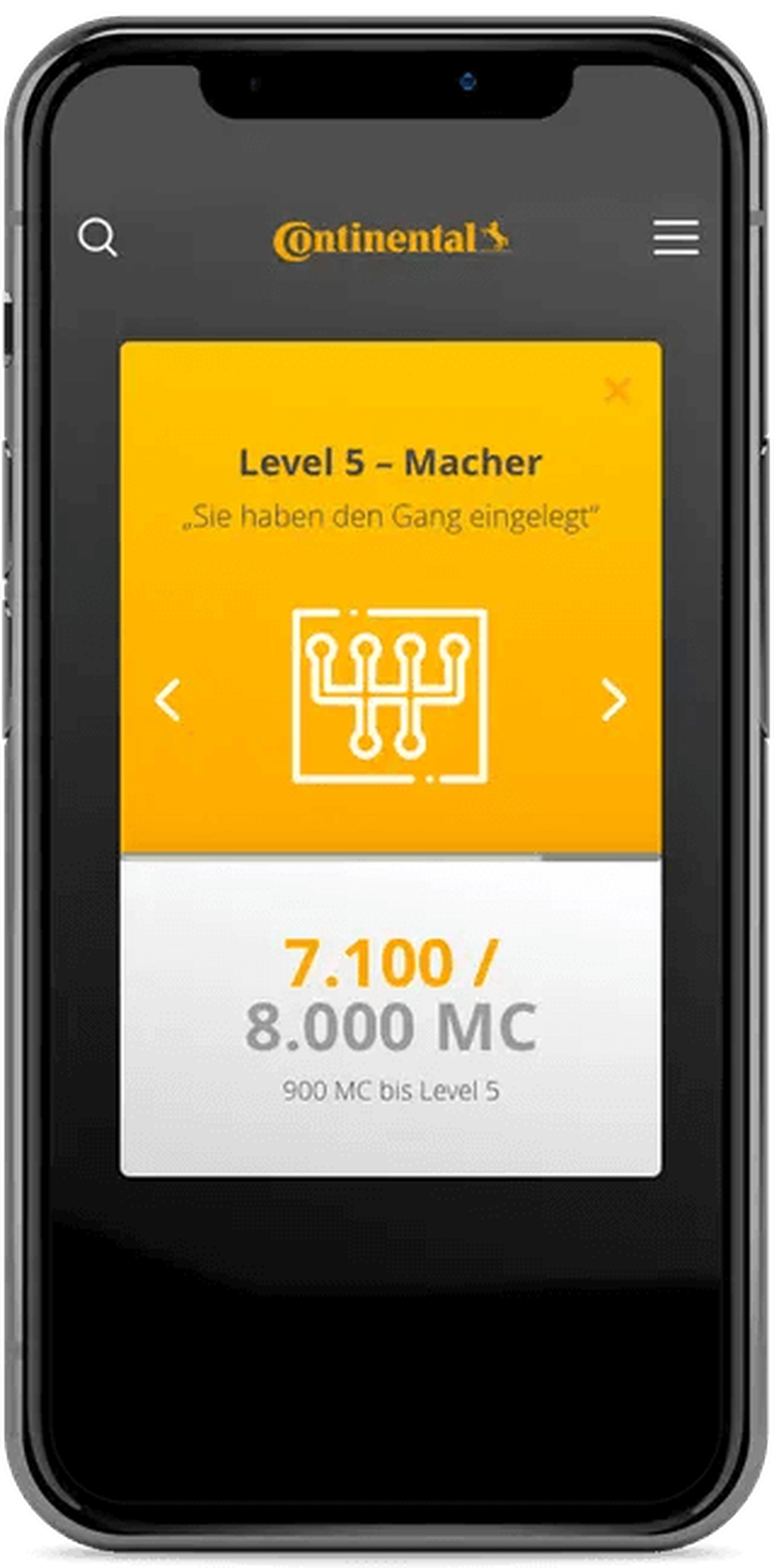 Screen aus dem Prototyp der Continental Loyalty-App
