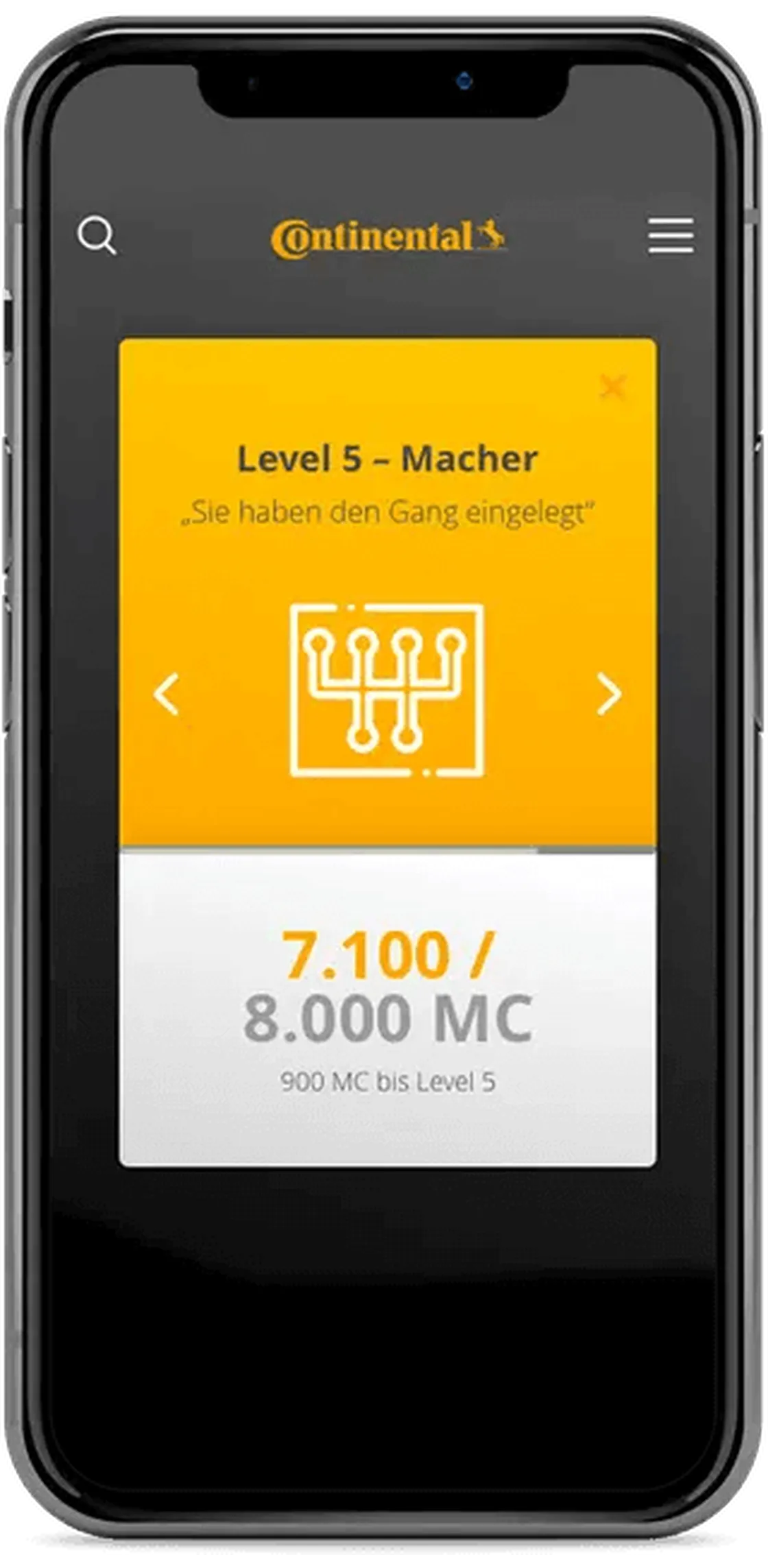 Screen aus dem Prototyp der Continental Loyalty-App