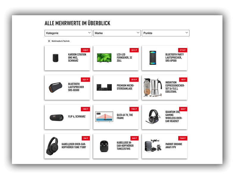 Prämienkatalog mit filterbarer Produktübersicht