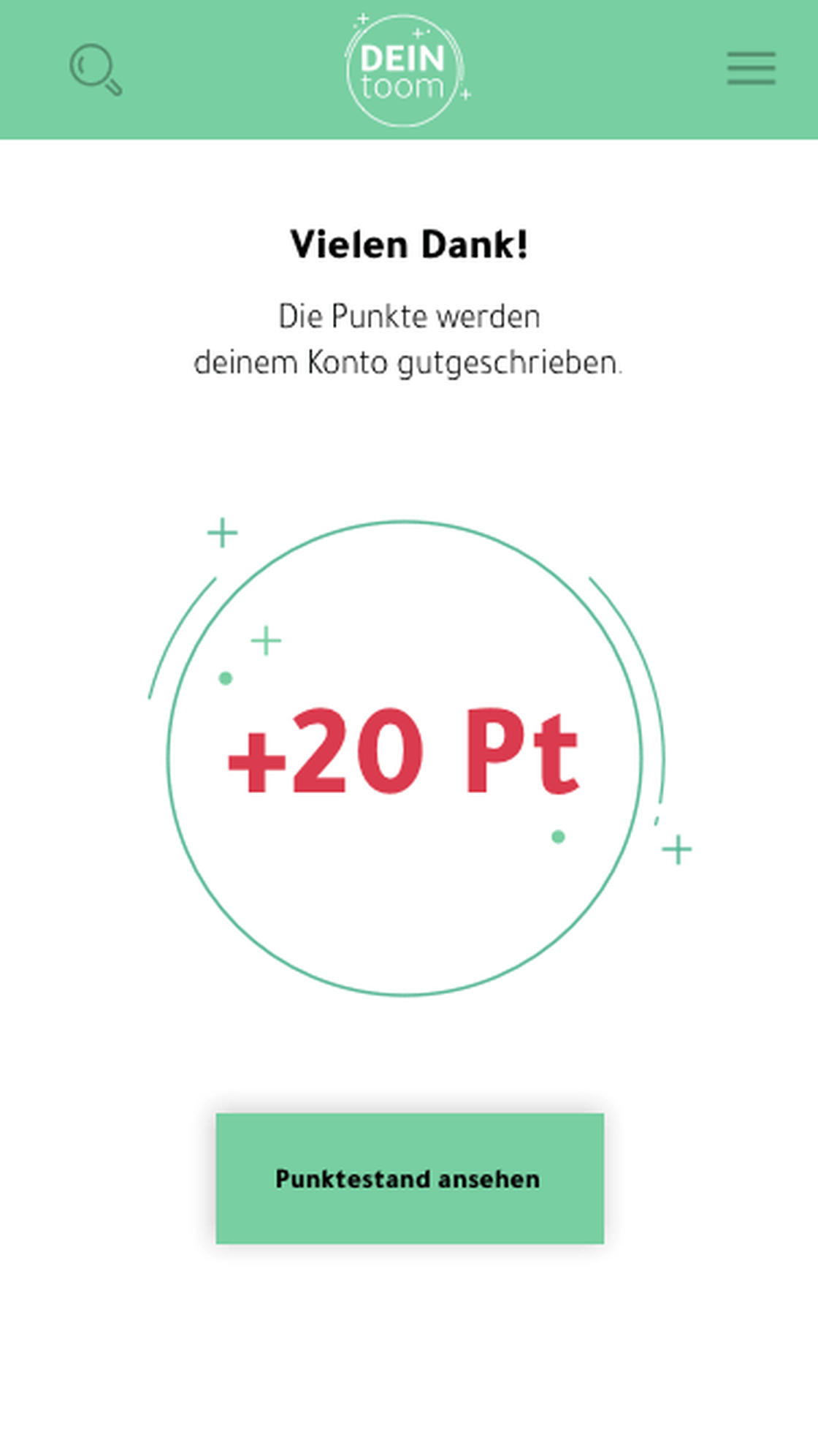 Bestätigung: 20 Punkte gutgeschrieben