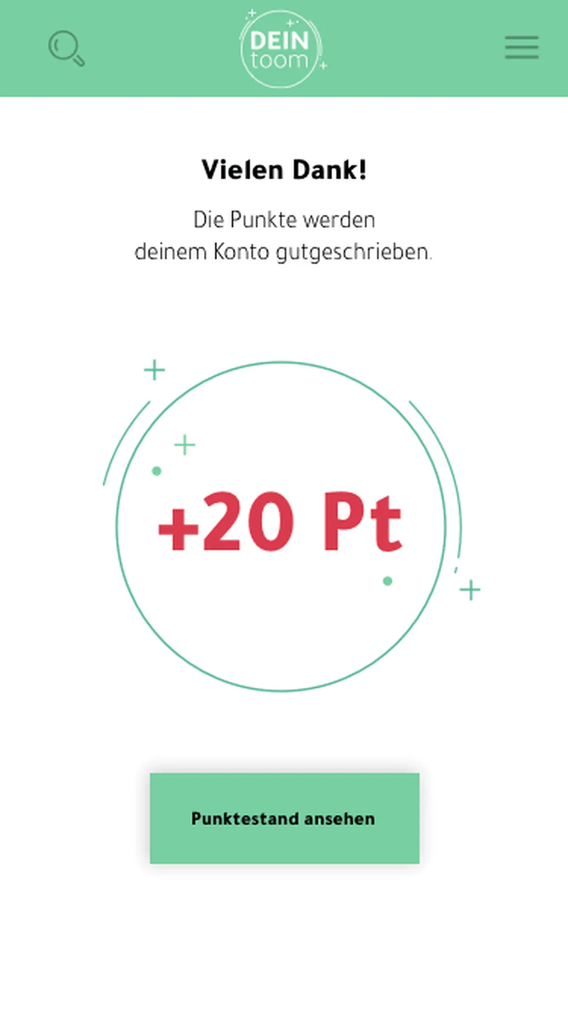 Bestätigung: 20 Punkte gutgeschrieben