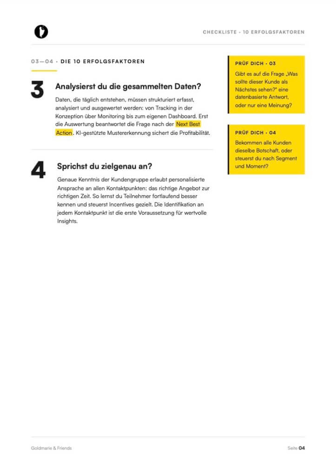 Seite aus der Checkliste Erfolgsfaktoren Kundenbindung