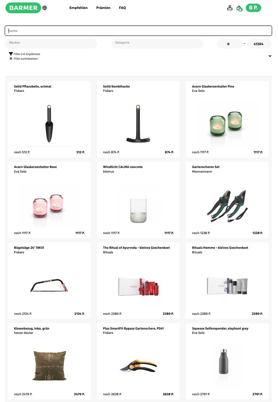 Prämienshop von BARMER empfehlen mit Prämien für Haus und Garten