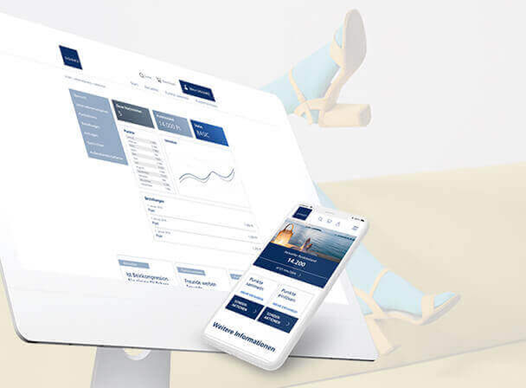 Responsives UI‑Mockup: Desktop und Smartphone mit klarem blauem Design