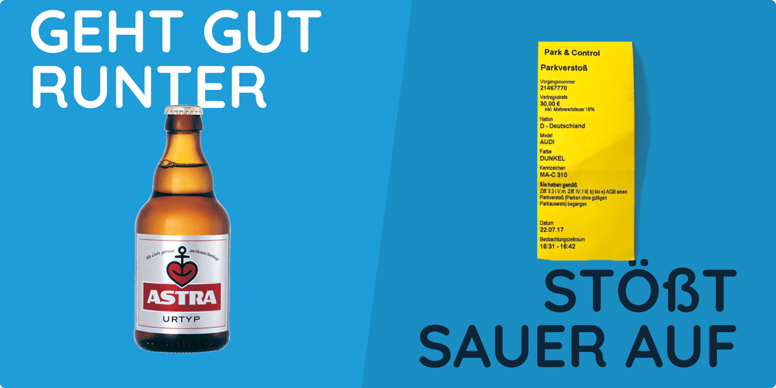 Astra Bierflasche neben saurer Rechnung