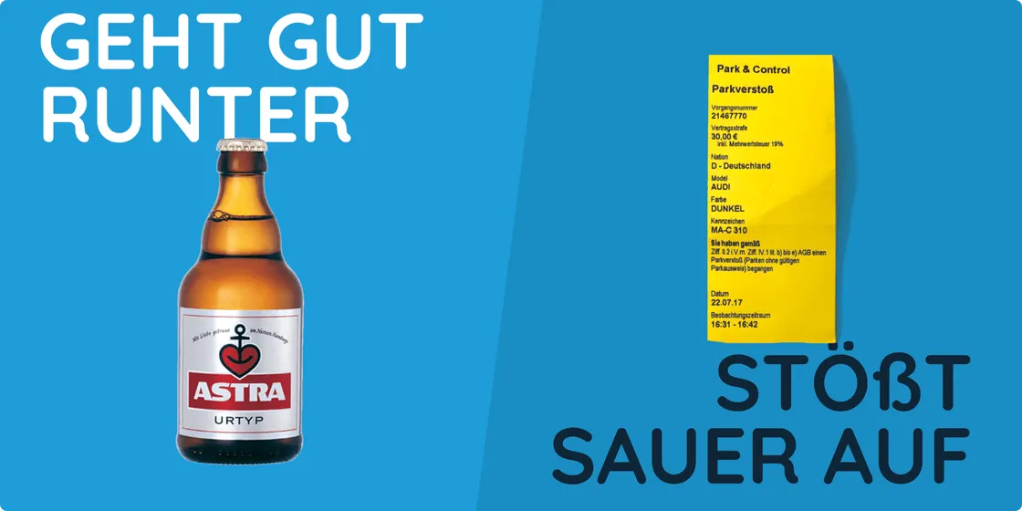 Astra Bierflasche neben saurer Rechnung