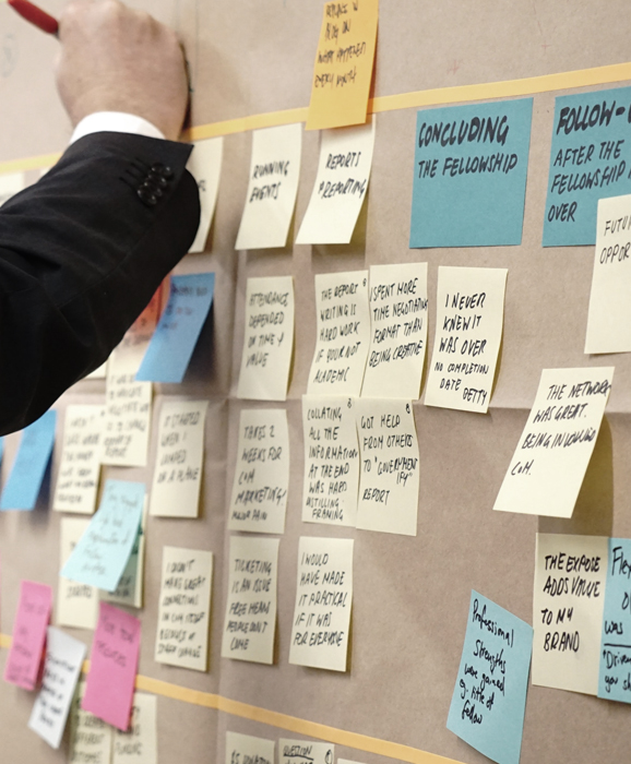 Ein kreativer Workshop zur Förderung von Kundenloyalität mit Teilnehmern, die an einem Tisch arbeiten