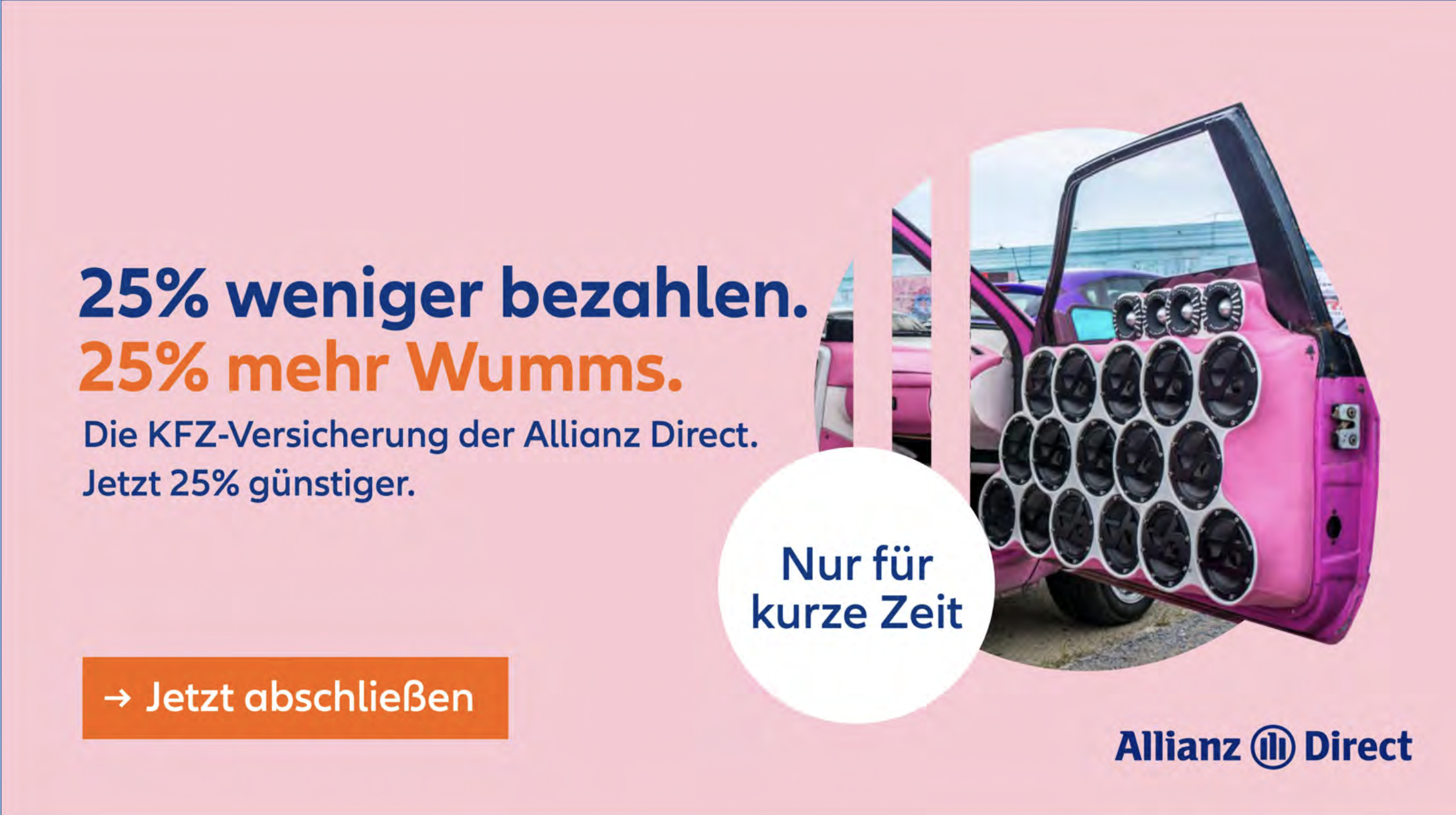 Allianz Direct Kfz-Versicherung 25% günstiger – mehr Wumms, nur für kurze Zeit