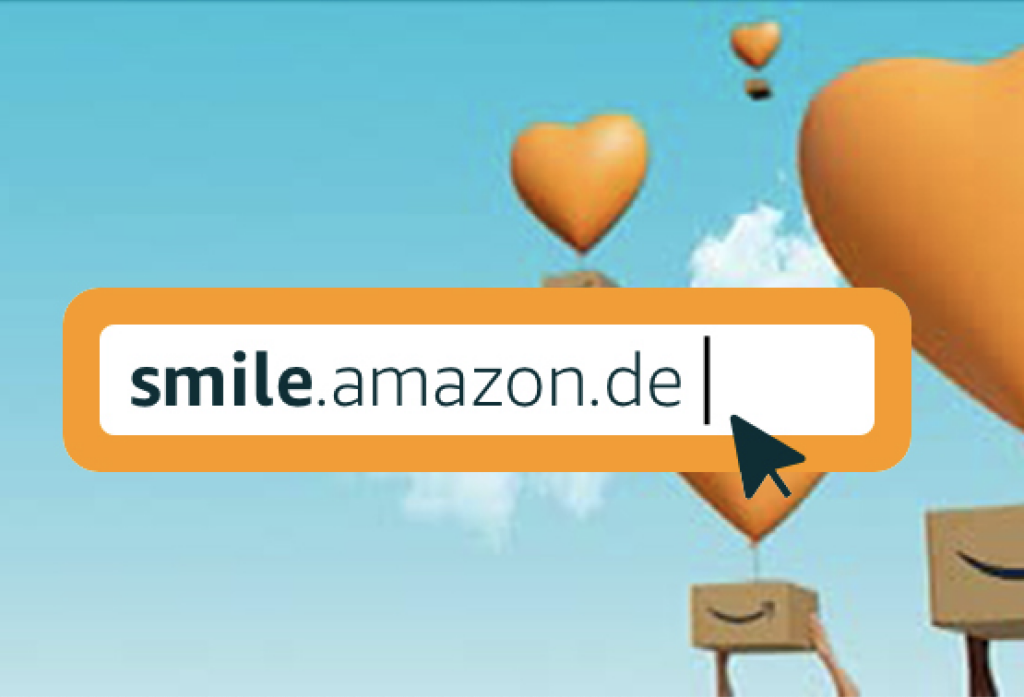smile.amazon.de: Herzballons, Suchfeld und lächelnde Amazon‑Pakete