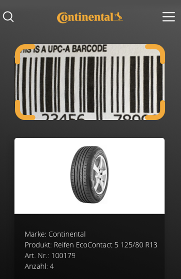 Continental Reifen-Scan: Barcode, Produktbild und Artikelinformationen