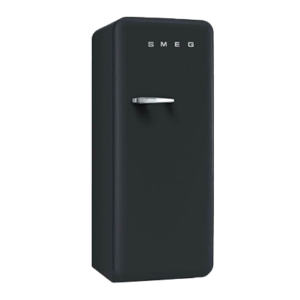 Schwarzer SMEG Retro-Kühlschrank, kompakt, mattes Finish und Chromgriff