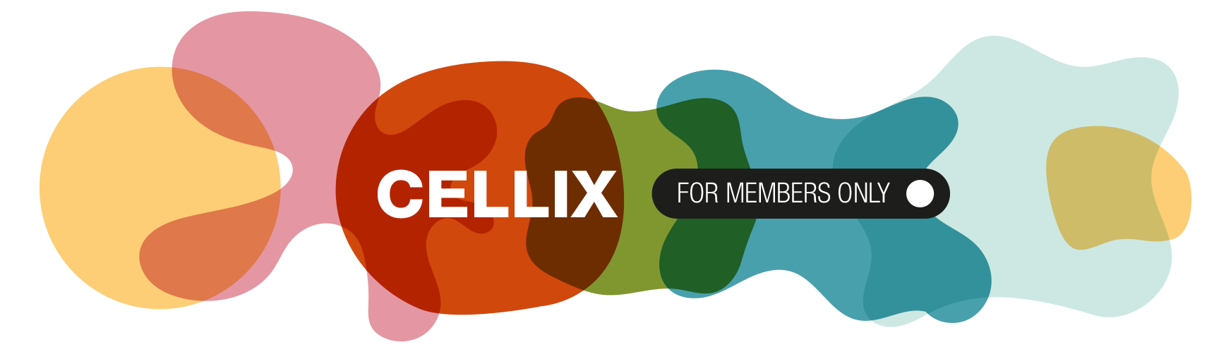 CELLIX Mitglieder-Banner: farbenfrohes biomorphes Logo mit „Nur für Mitglieder“-Badge