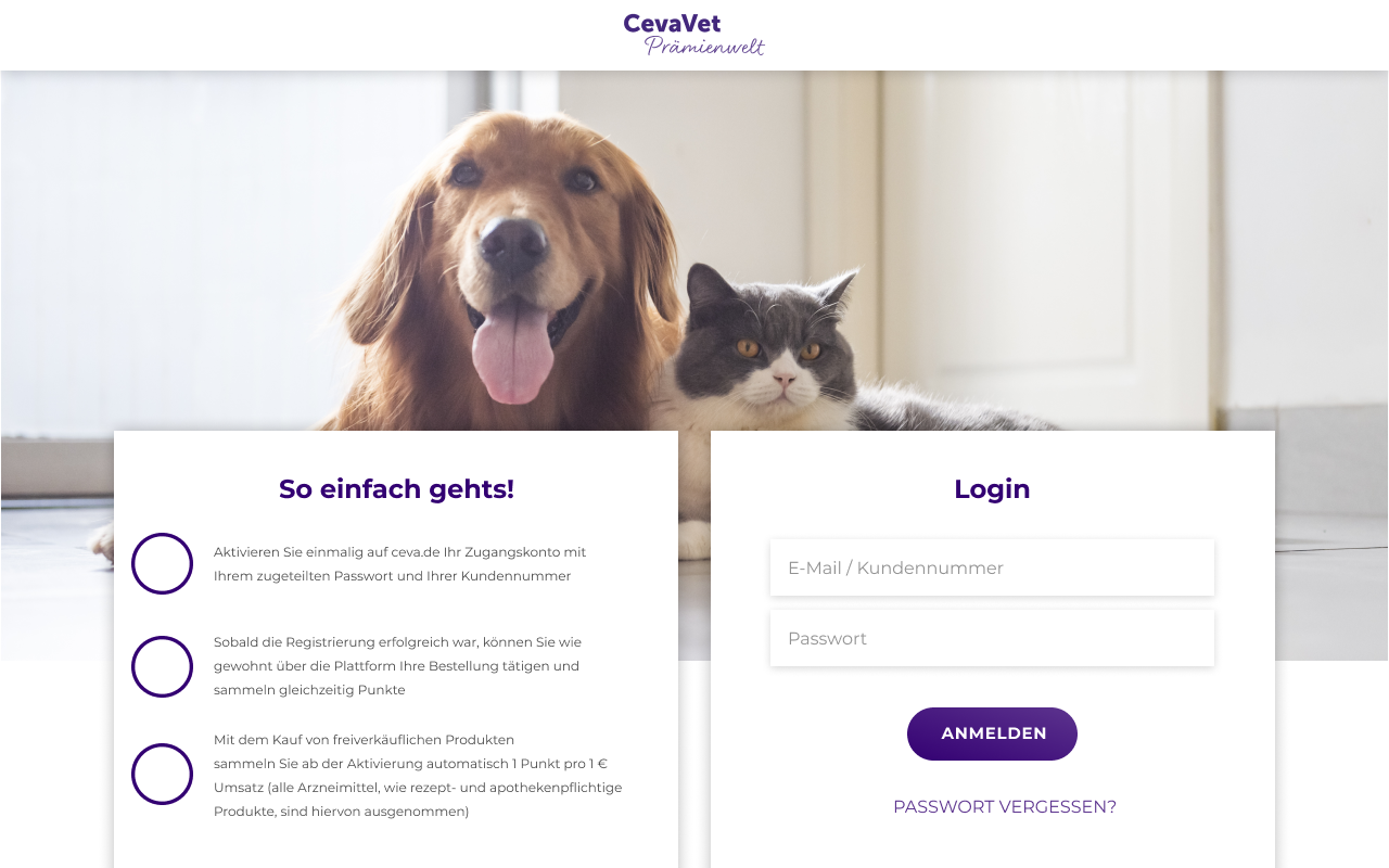 Login für Tierhalter – Hund und Katze vor Anmeldeformular