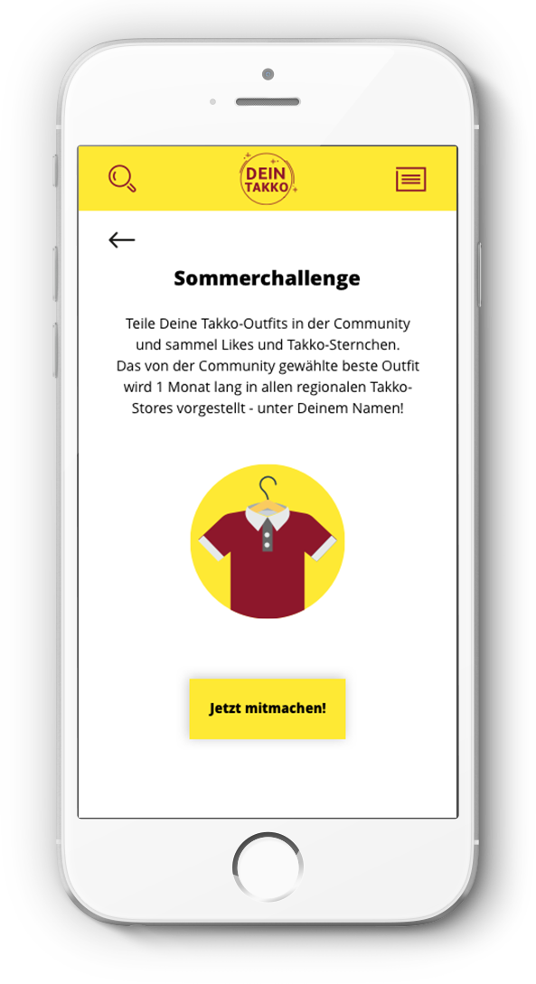 Sommerchallenge App-Karte mit Avatar und gelbem Jetzt mitmachen-Button