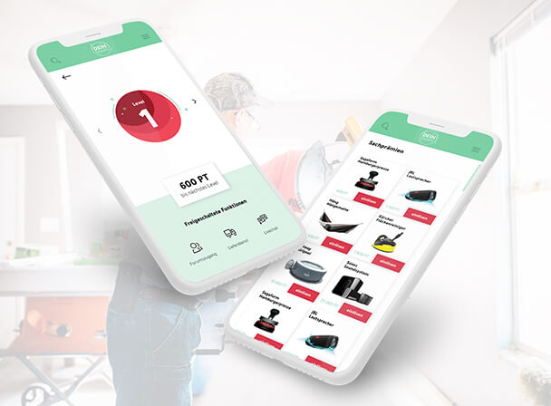 Smartphone‑Mockup: Staubsauger‑App mit Produktliste und Checkout im modernen Wohnambiente
