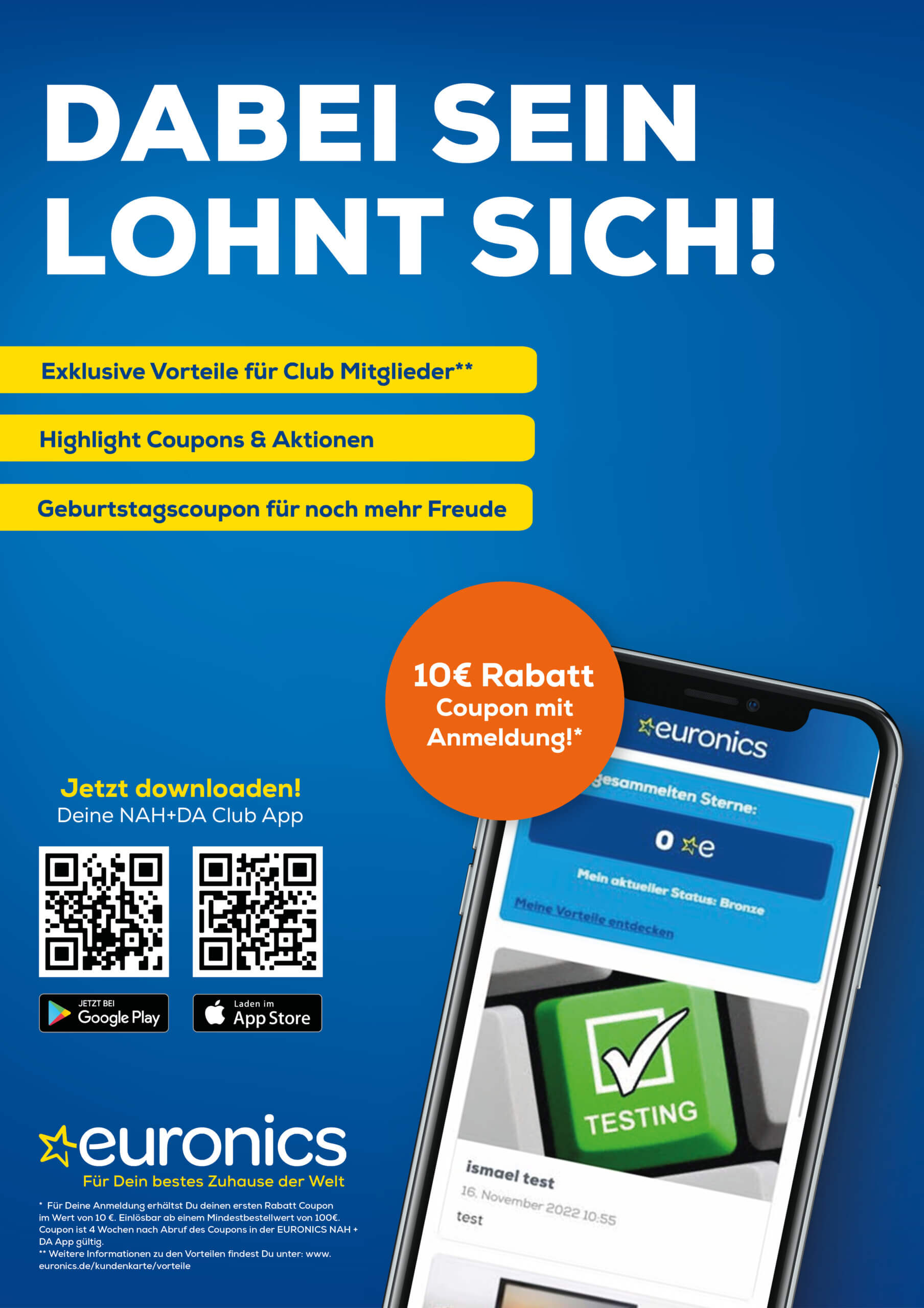 Erfolgreiche Loyalty-App: Euronics Club – 10€ Rabatt, App per QR‑Code herunterladen