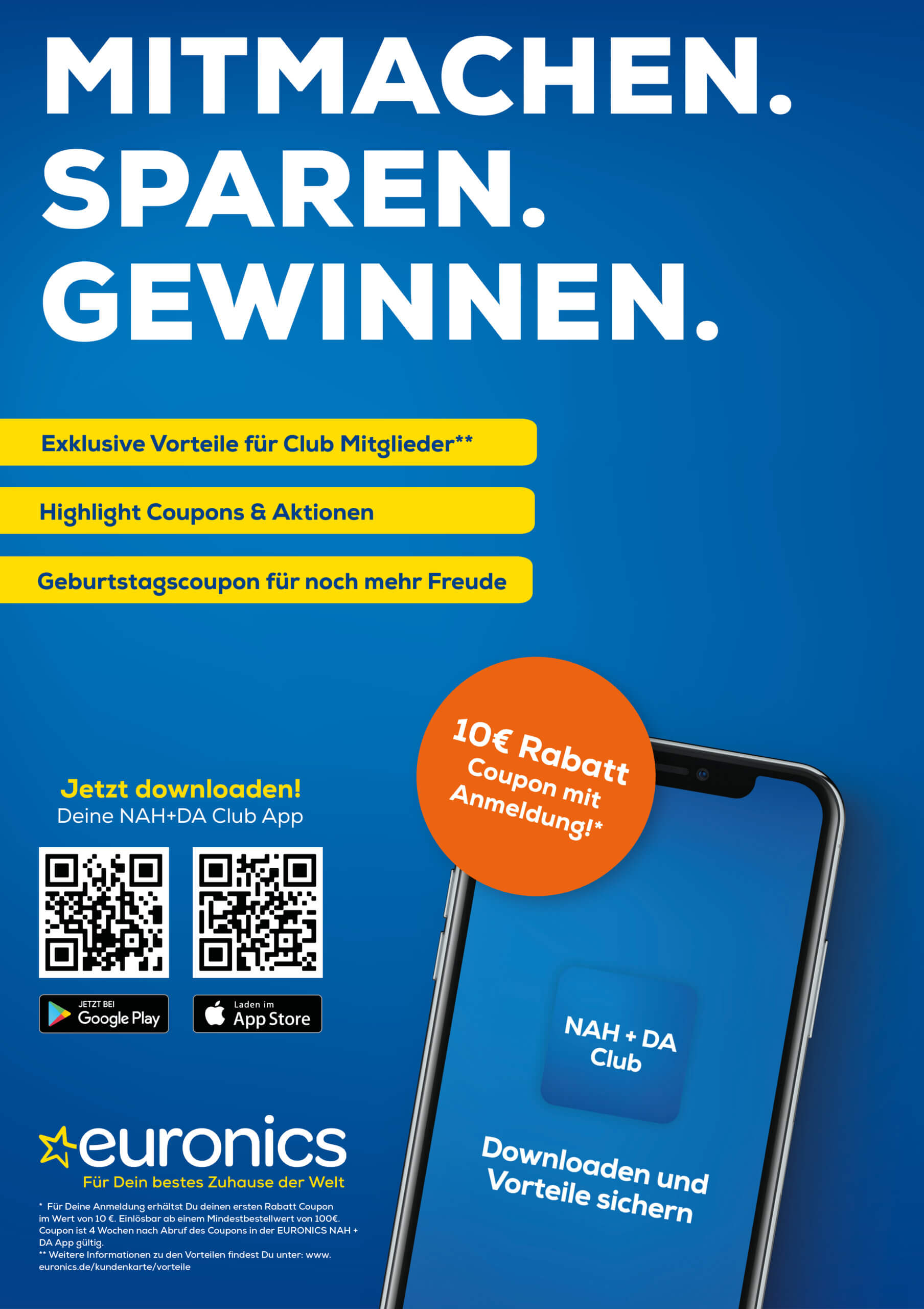 Erfolgreiche Loyalty-App NAH+DA Club – 10€ Rabatt, Download per QR-Code