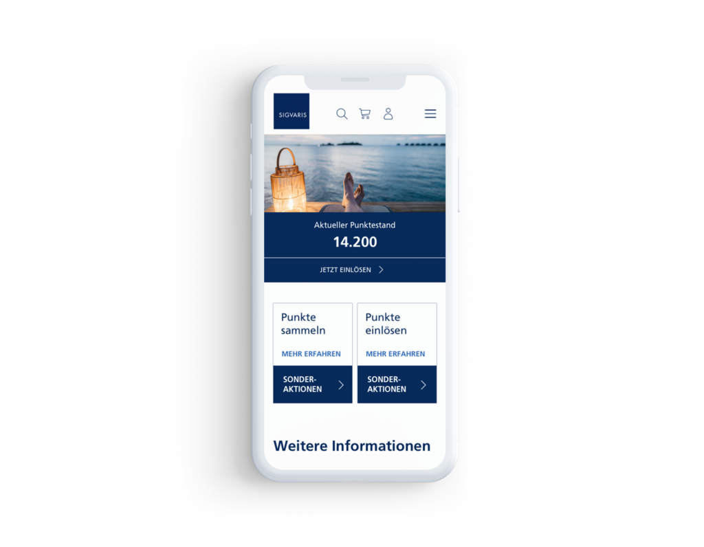 Mockup einer Referenz für die KG Loyalty von G F Sigvaris, zeigt Produktdesign und Branding